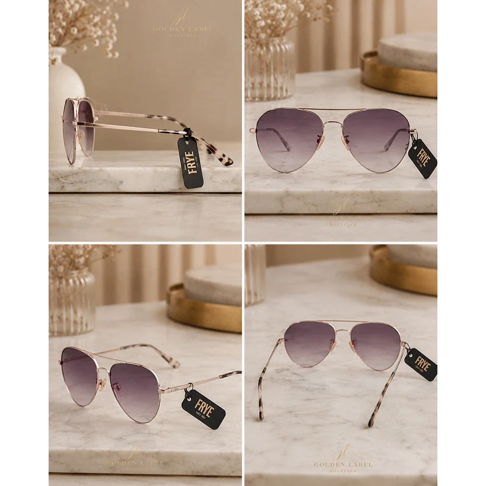Frye Smoke Pilot Sunglasses Gold Frame Purple Lens Unisex 54395FRY714 NWT